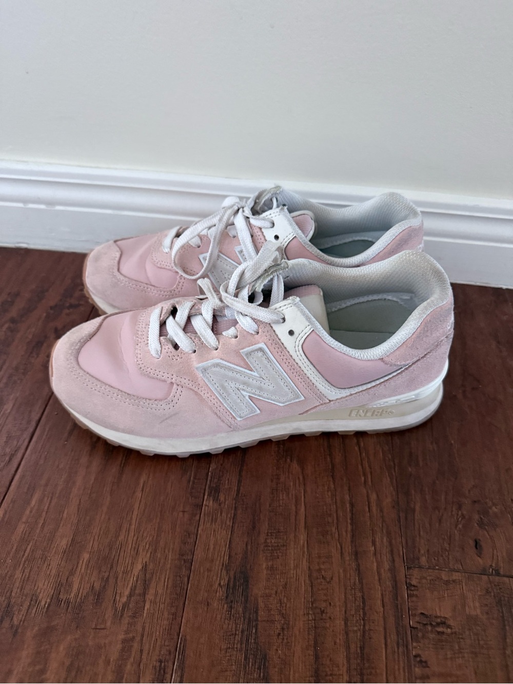 New Balance Light Pink Suede & Mesh Trainers